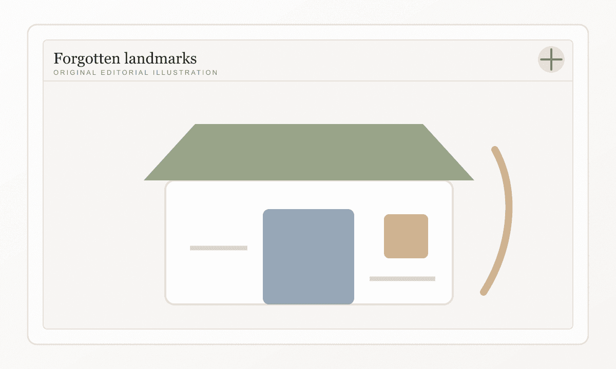 A vintage editorial illustration of a local landmark and archive notes, used for a newspaper memory article.